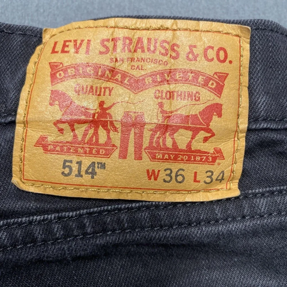Levis 514 Jeans Mens 36x34 Black Slim Straight Denim Stretch Zip Fly Five Pocket